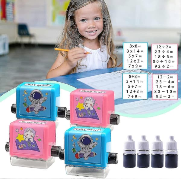 4 stk. Matematik Rulle Stempel, Genanvendelige Rulle Digitale Undervisningsstempel Til Addition, Subtraktion, Multiplikation, Division