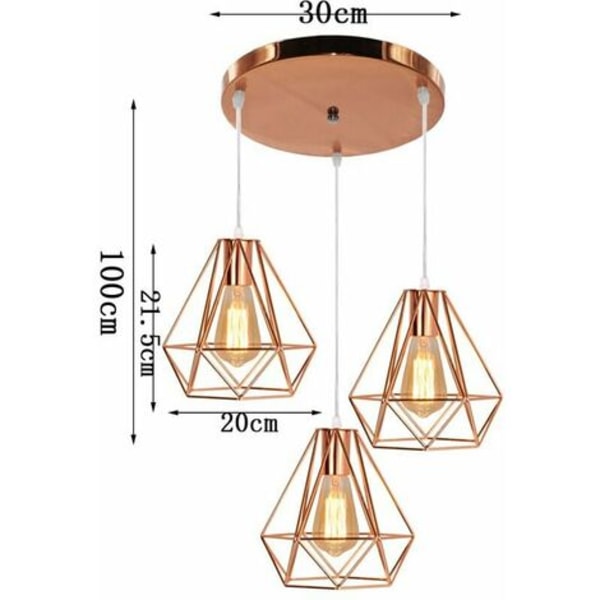 Lys Diamond Shape Pendant Lysekrone til Soveværelse Stue Bar Rose - Rose Gold