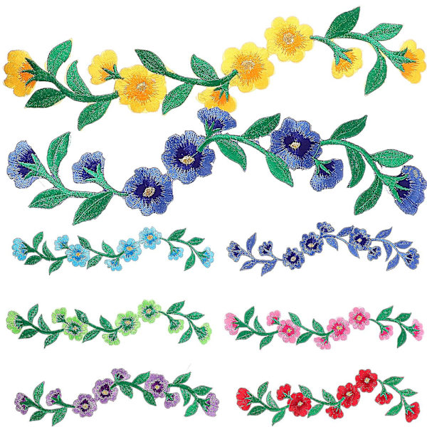 8st pionbroderad tygklistra Flower Patch Klänning Väska Flower Patches