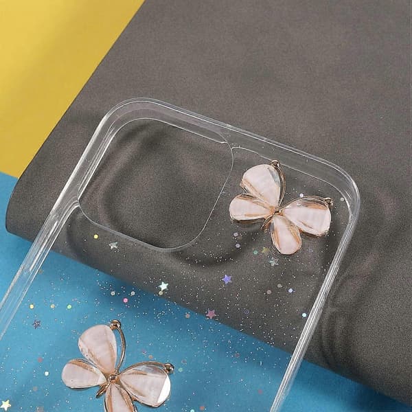 Glitter Sparkle 3D Sommerfuglemønster Epoxy Blødt TPU Telefoncover til iPhone 13 mini 5.4 tommer