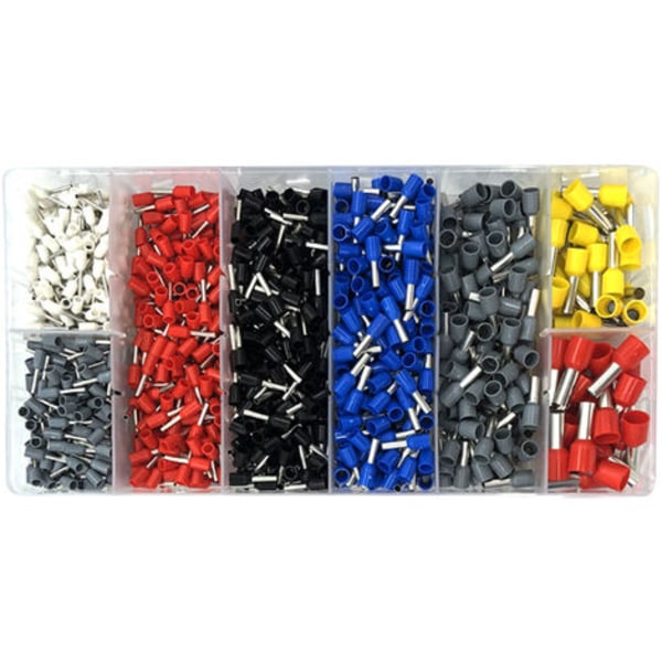 Rörterminal, stiftterminal (specifikation 0,25-10MM2) (vit/svart/röd/blå/gul/grå) blandad 1250PCS