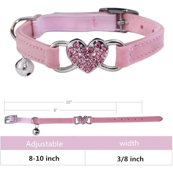 Kattehalsbånd med sikkerhedssele og justerbar klokke 8-10 tommer til killing（pink）