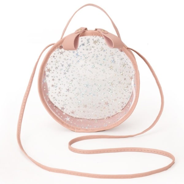 Pieni pyöreä kirkas Star Sequin Messenger Bag Sweet Hand Olkalaukku (vaaleanpunainen)