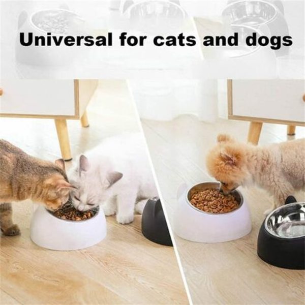 Katteskål, skråtstillet katteskål i rustfrit stål, foderskål med skridsikker base til katte eller små hunde (S, sort)
