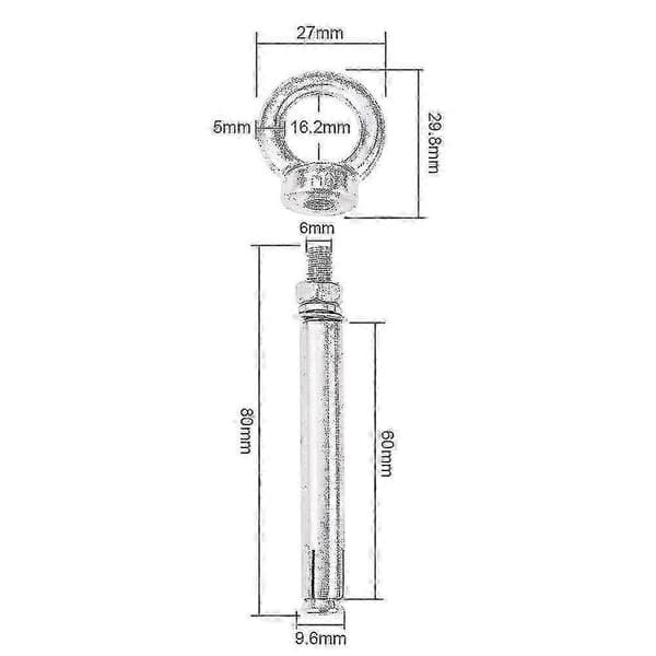 Sekskantmutter ekspansjonsbolt, 4 stk M6 X 80mm øyebolter 304 rustfritt stål ring løfte ekspansjonsøyebolt med øyering