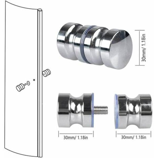 2 set suihkuoven kahvat Kylpyamme Suihkuoven kahva 30mm Kiillotettu kromi Vaihto-oven kahvat Kestävä ruostumaton Ste