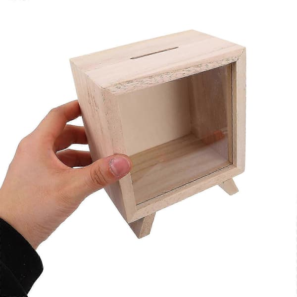 [HT]Khakifärgad spargris i trä för förvaring med hållbart, okrossbart trä