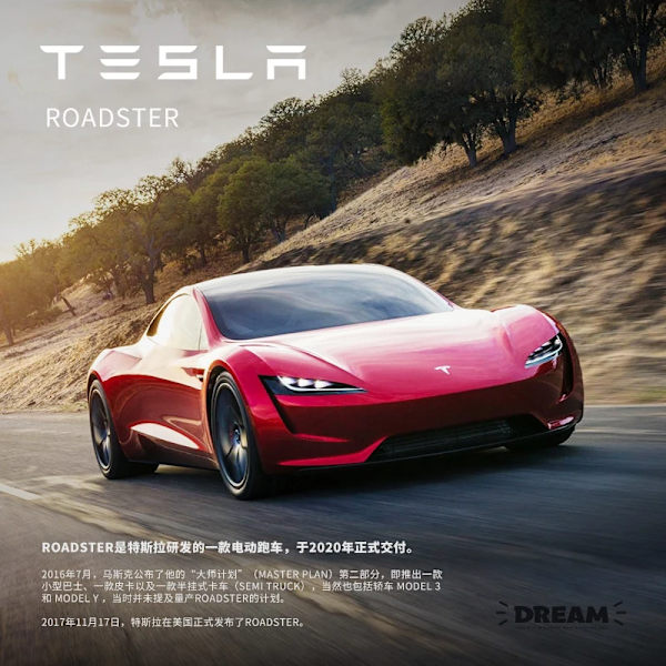 Dröm 1/64 Tesla Roadster Diecast modellbil Enjoying Platinum