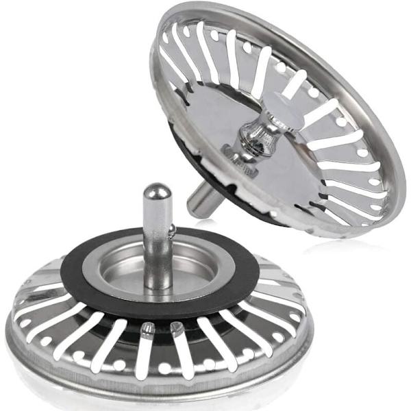 2st diskbänkssil, rostfritt stål diskbänkspluggfilter, hål diskbänkstopp, köks-/badrumssil - 84 mm diameter