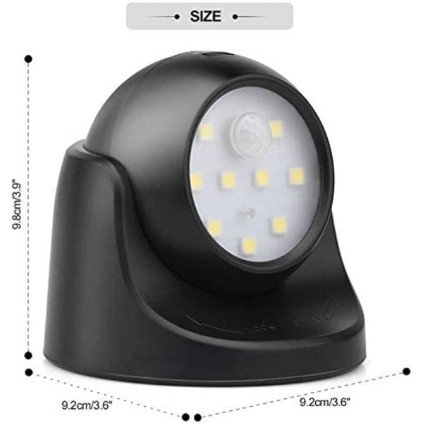 Svart 5w 360 graders roterande LED Människokroppens infraröda sensorljus Nattljus