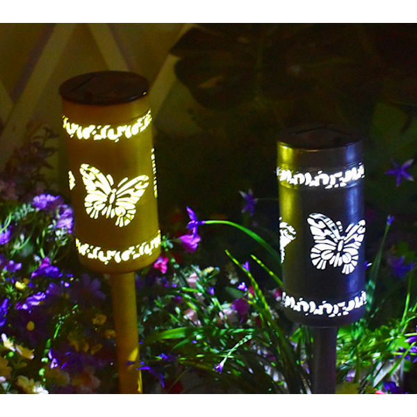 Solar gräsmatta lampor, ihåliga järn utomhus lampor, Villa Yard Lights med Solar Ground Plug (Gul),