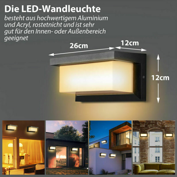 LED Vegglampe 18W LED-sensor IP65 utendørsbelysning med bevegelsessensor terrasser hager varm hvit - svart,