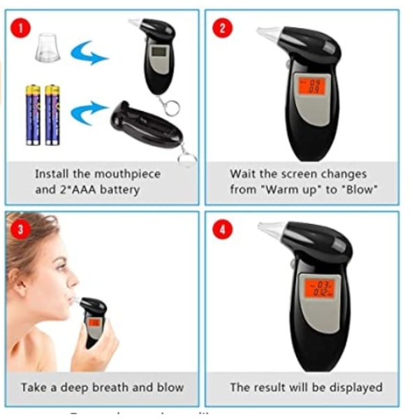 Breathalyzer Breathalyzer, professionell bärbar respirator med LED digital display (med 10 munstycken + 2 batterier)