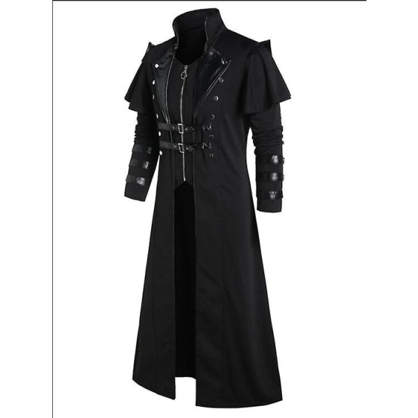 Steampunk smokingjakke for menn Gothic Coat Halloween-kostyme S Black