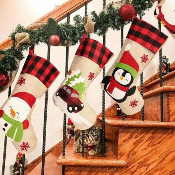 Pakke julestrømper, 18" brede julestrømper og holdere, julenissen snømannpynt, rustikk klassisk DIY De