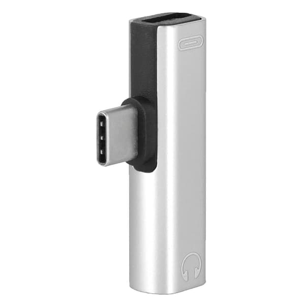 2 i 1 Type C til 3.5mm Jack Hodetelefon USB Ladekonverter Multifunksjonell Transverter Sølv
