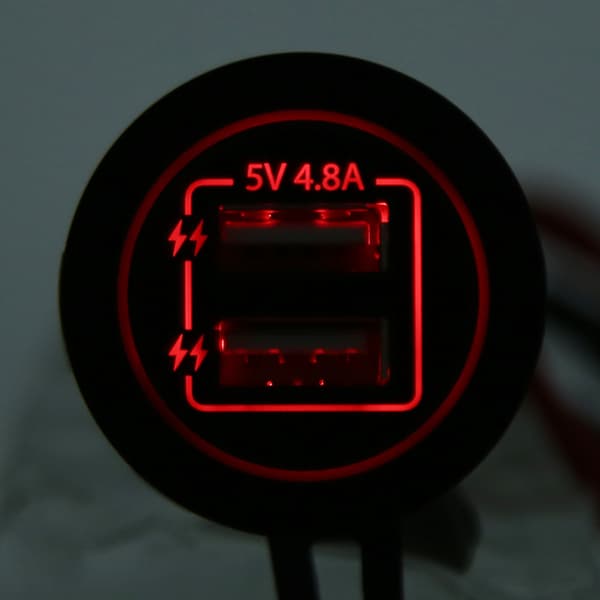 Dubbel USB Billaddare 60cm Kabel 12V 24V för Bil Båt ATV