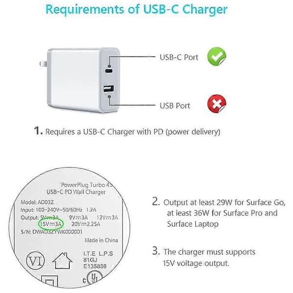 Nylonpunottu Surface Connect - USB-C-latauskaapeli Surface Pro7 Go2 Pro6 5/4/3 Surface Laptop Book[ht] Black