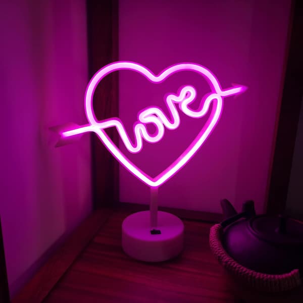 wxsp 1 Stykke Cupidon Rosa LED Neonlys - USB/Batteri Belysning - Stemningslampe til Soverom[ht]