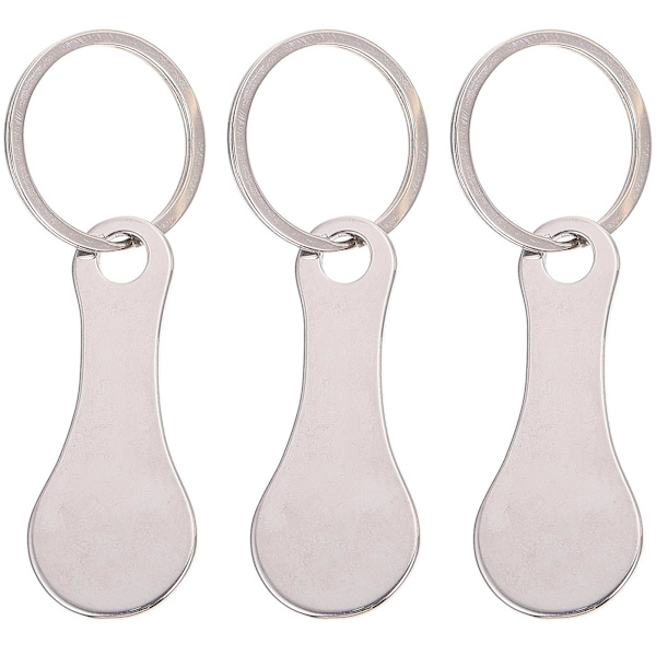 3 stk Bilnøgleholder Indkøbskurv Nøglering Indkøbsvogn Møntnøglering Indkøbsmønt nøglering Købmandsvogn Token nøglering Silver 7.5X3X0.2cm