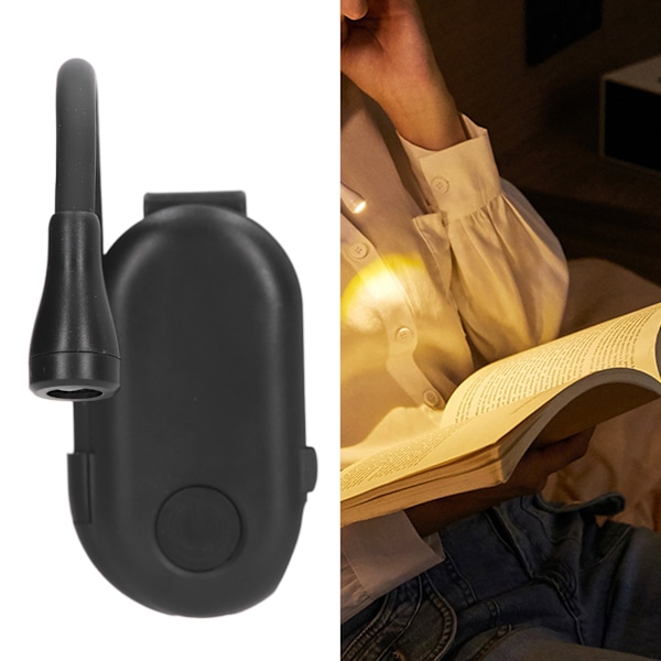 USB Genopladelig Clip-On Boglampe med Justerbar Lysstyrke og 3 Farvetemperaturer - Sort