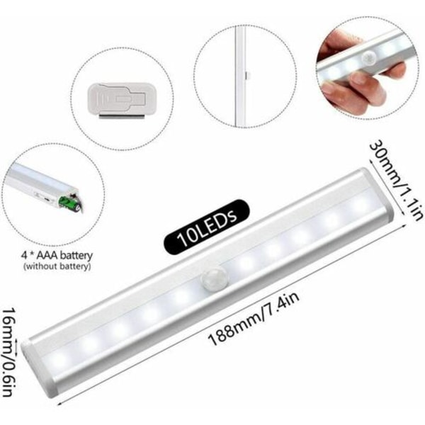Sæt med 3 LED bevægelsessensorlys Indendørs kabinetlys 10 LED'er Trådløs spotlight, LED skabslampe Batteridrevet LED L