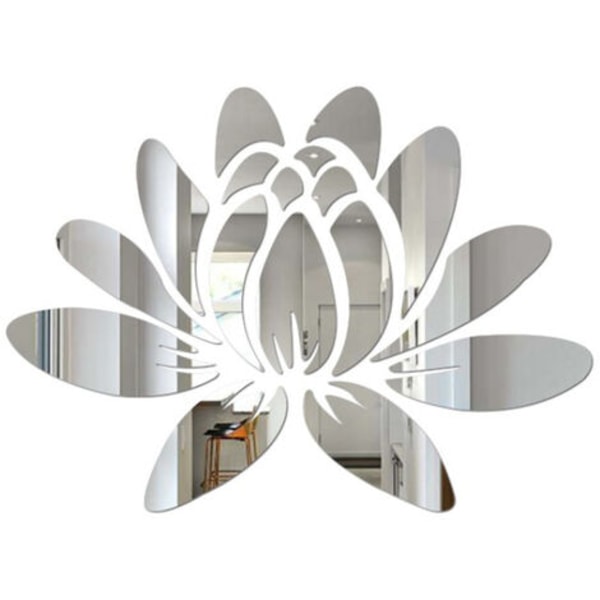 Lotus Veggklistremerke Akrylspeil Flower Peel and Stick Veggdekor Veggdekorer Veggmalerier for soverom Bad Stue Sølv 25*18cm Sølv