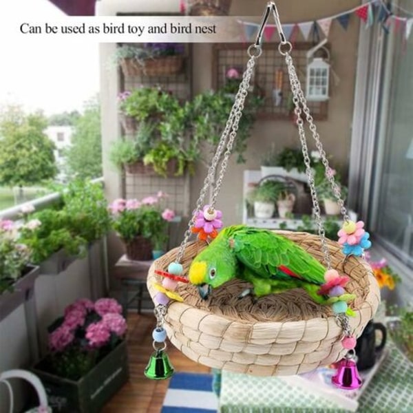Bird Swing Nest, Natur Straw Nest Lintukeinulelu kelloilla Lintu ja pieni eläinlelu