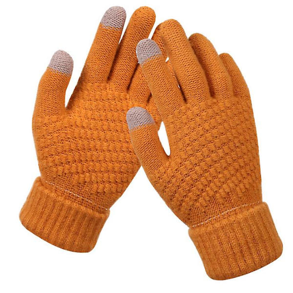 Vinter Touch Screen Handskar Tjocka Varm Stickade Stretch Handskar Imitation Wool Full Finger Outdoor Khaki color