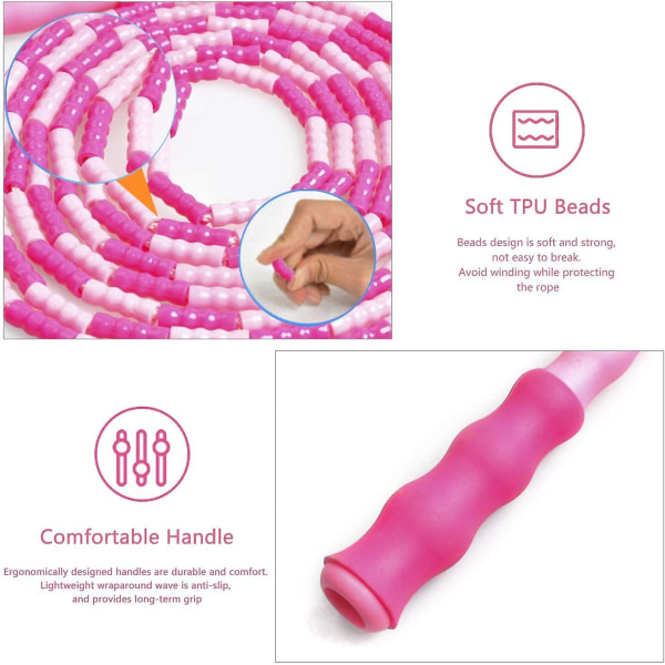 Hopprep med pärlor, hopprep för vuxna, justerbart hopprep, Doub Tangle Free Speed ​​​​Rope