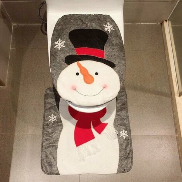 Christmas Snowman Toalettsits cover och Matt Set Badrum Juldekorationer