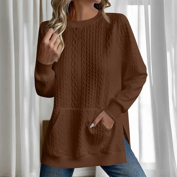 Dame Oversized Sweatshirt Afslappet Langærmet Rund Hals Tekstureret Løs Pullover Efterårsskjorte med Lommer Hvid L White L