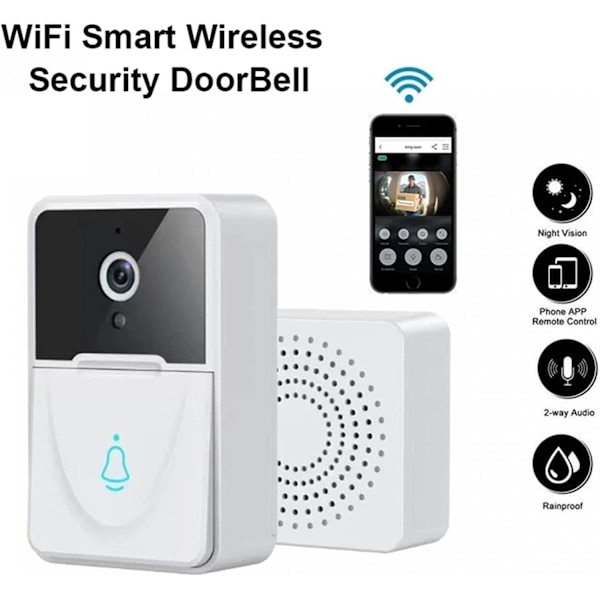 Trådlös fjärrkontroll videodörrklocka, Smart Home Doorbell Intercom HD Night Vision WiFi Laddning Stöldskyddsdörrklocka, tvåvägs