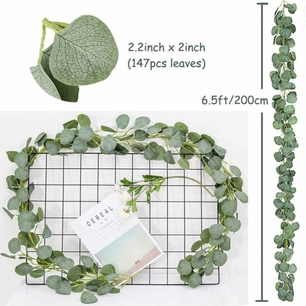 Artificiell Eucalyptus Gröna Löv Garland, 200cm Handgjord Eucalyptus Vine Heminredning, Bröllop Väggdekor, Julflik