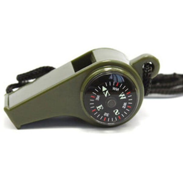 Emergency Survival Whistle 3 in 1 -pillit kompassilämpömittarin kaulanauhalla retkeilyyn retkeilyyn Army Green 2 kpl