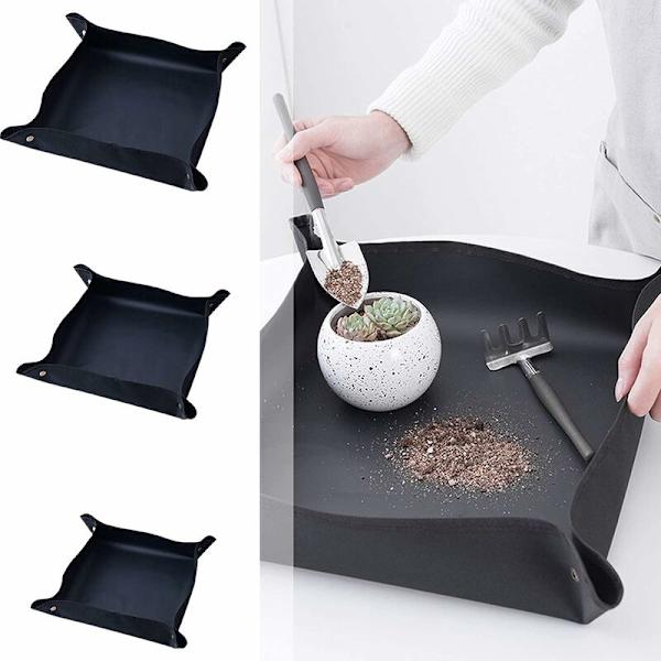 Plantepottemåtte Firkantet bærbar foldbar indendørs plantetransplantation Vandtæt pottepresenning Sort - 75cm×75cm,