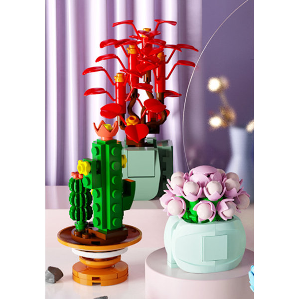 Blind Box Succulent Building Blocks Kukka Lasten Manual Plant Yhteensopiva Pienhiukkasten koottu lelu Tide Play (Succulent Random 4 Styles),