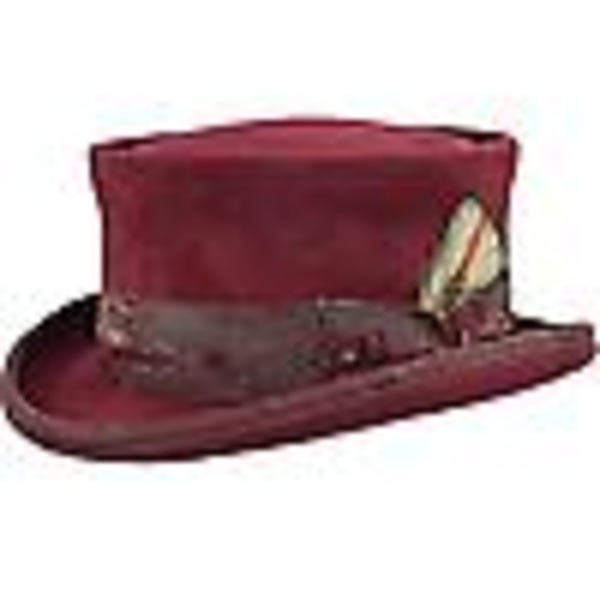 Mid Crown Röd Top Hat Unisex Hat Steam Punk Hat Cylinder Ull Filt Top (Claret)