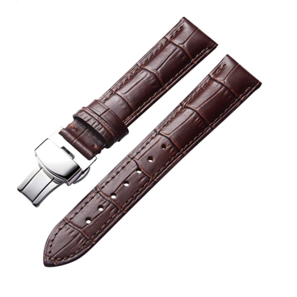 Watch för herr- och damklockor, ersättande krokodilleband med silverfjärilsspänne—1,6 mörkbrun,