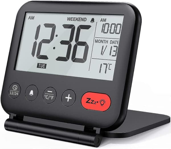 [HT]Digital rejsevækkeur Mini bærbart LCD-displayur med baggrundslys