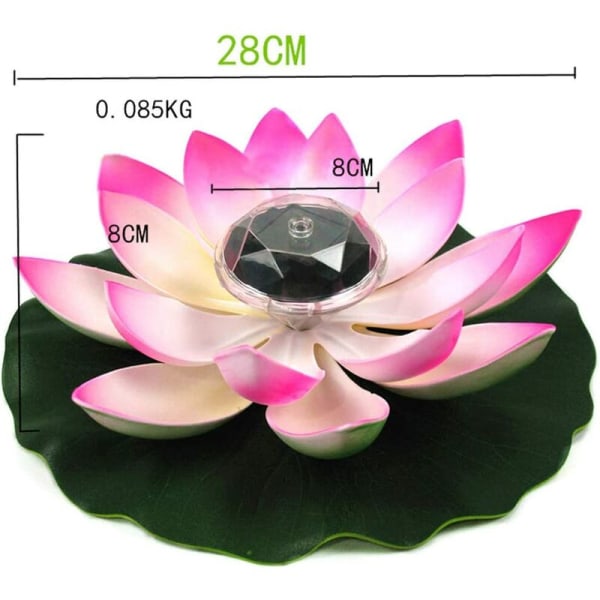 Pink kronblade 28CM solar lotus lampe led gård swimmingpool udendørs dekoration lotus lampe, til udendørs, have, gård