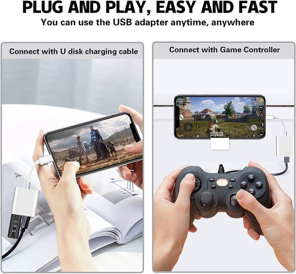 Lightning til USB 3.0 OTG-adapter for iPhone, iPad, USB-kameraadapter med hurtiglading