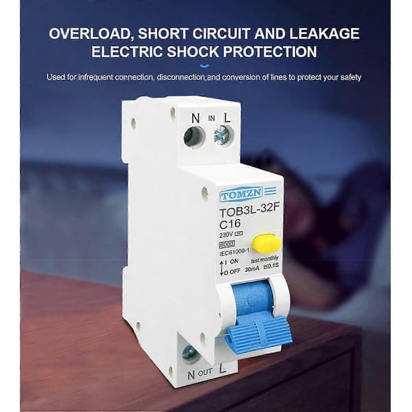 2X TOMZN 18MM 230V RCBO 1P+N 6KA Fejlstrømsafbryder, 20A White