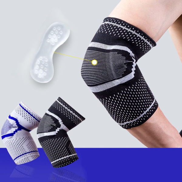 Skyddande silikonkuddar för att skydda armbågar och armbågsdynor, stickade, andningsbara, fitness (gråblå högerhandssilikon typ L)