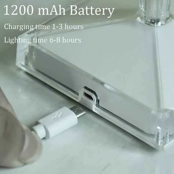 Krystal bordlampe, moderne LED sengelampe med 1200mAh genopladeligt batteri, kreativ mode krystal skrivebordslampe til Li