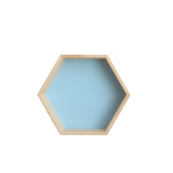 Massivt træ væghylde display hylde, honeycomb sekskantet form (lille, blå)