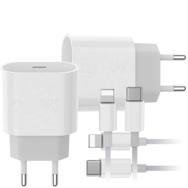 iPhone-oplader hurtigoplader USB C - lightning 2M 2-pak white