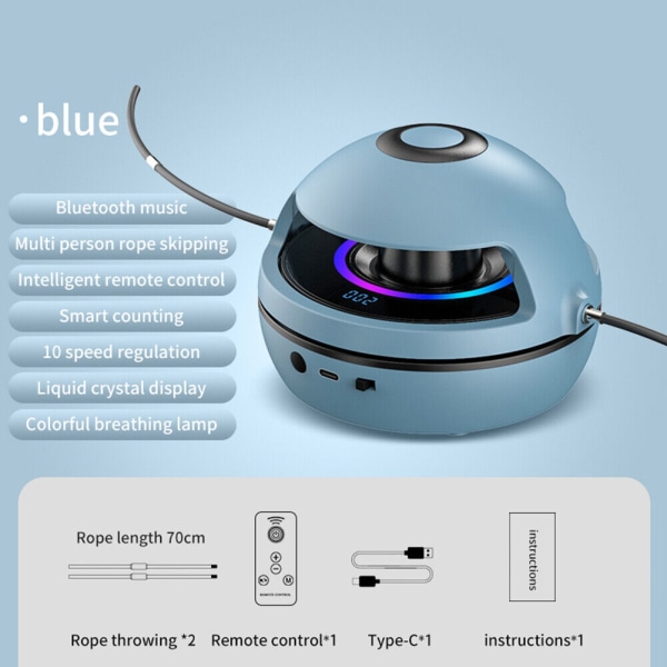Elektrisk hopprepsmaskin Counter-träning Smart Fjärrkontroll Hopprep Blue