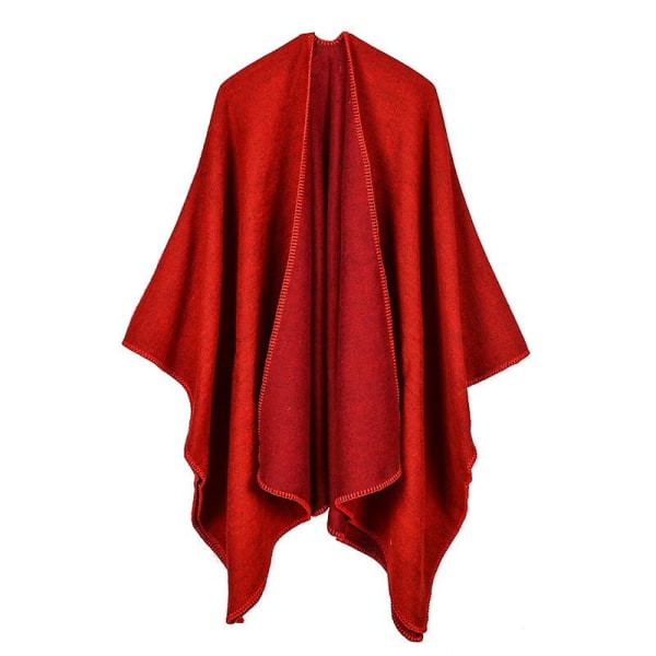 Solid Cashmere Wide Slid Cape, Warm Mono Cape, Plain Cape Red