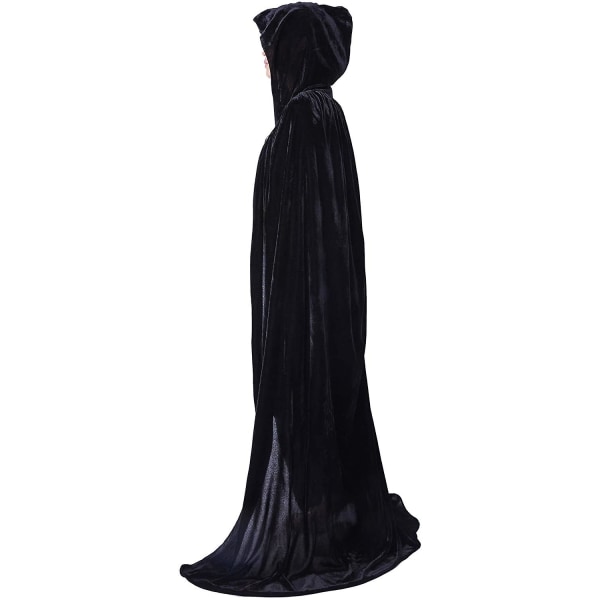 Unisex Hooded Velvet Cape Halloween kostume (Black Velvet, L)